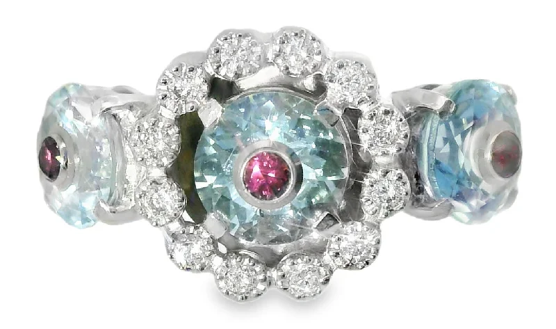 Ladies Steampunk Rings -Fabulous Estate 18K White Gold Aquamarine Pink Tourmaline Diamond Ring Band