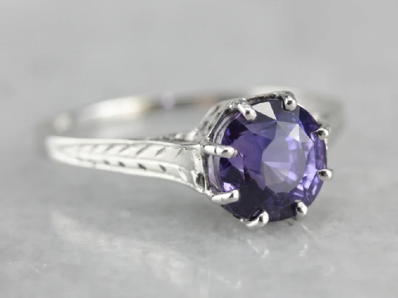 Ladies Engagement Rings Curved Glow-Aubergine Sapphire Art Deco Engagement Ring