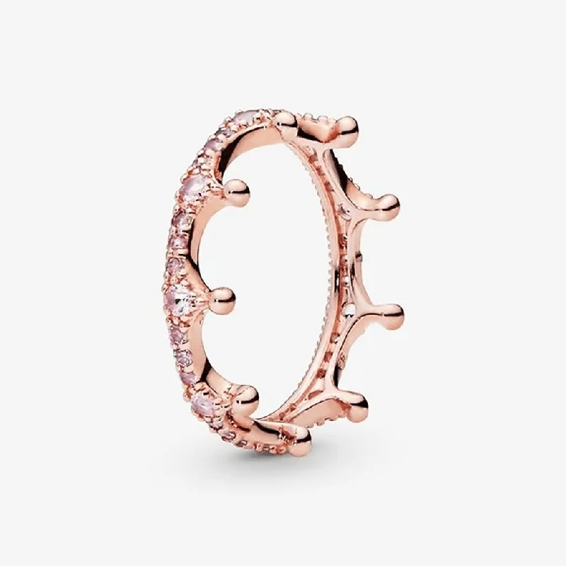 Ladies Spiritual Rings -PANDORA : Pink Sparkling Crown Ring