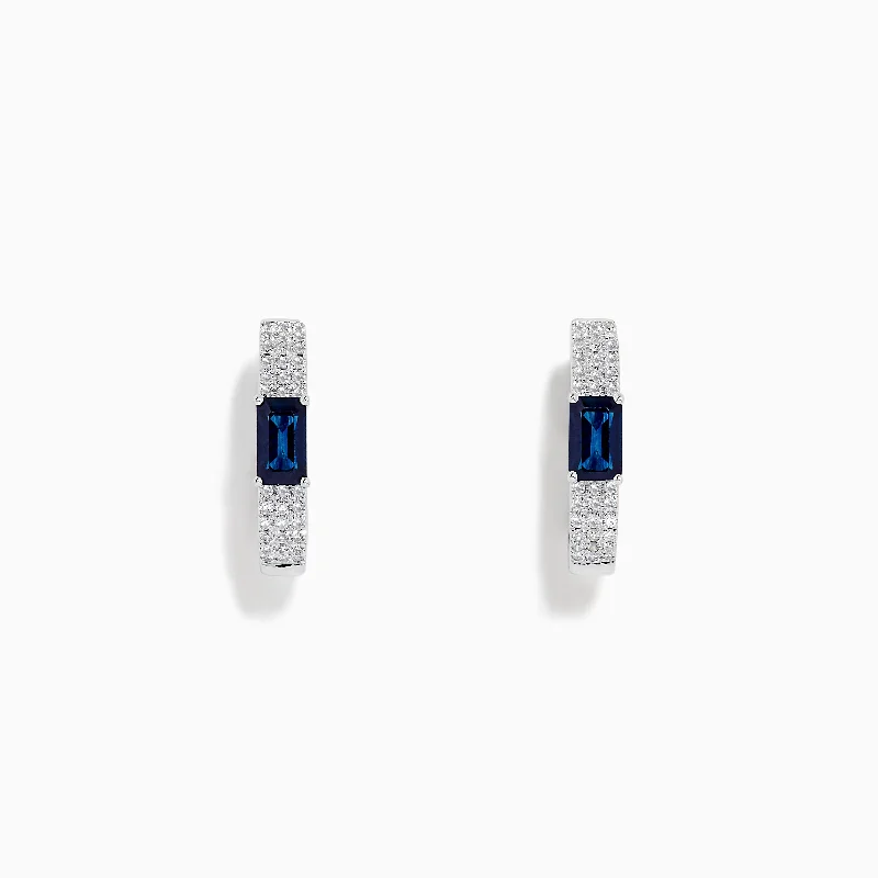 Ladies Earrings with White Muscovite-Royale Bleu 14K White Gold Sapphire and Diamond Earrings