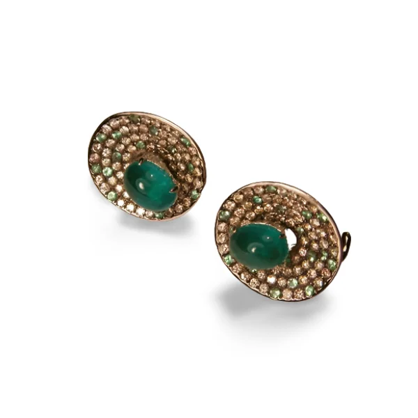 Ladies Earrings for Mom Shine-Gorgeous 18K White Gold Cabochon Emerald Diamond Earrings