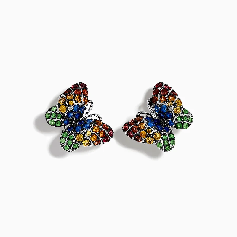 Ladies Earrings with White Phenakite-Nature Sterling Silver Multi Gemstone Butterfly Earrings