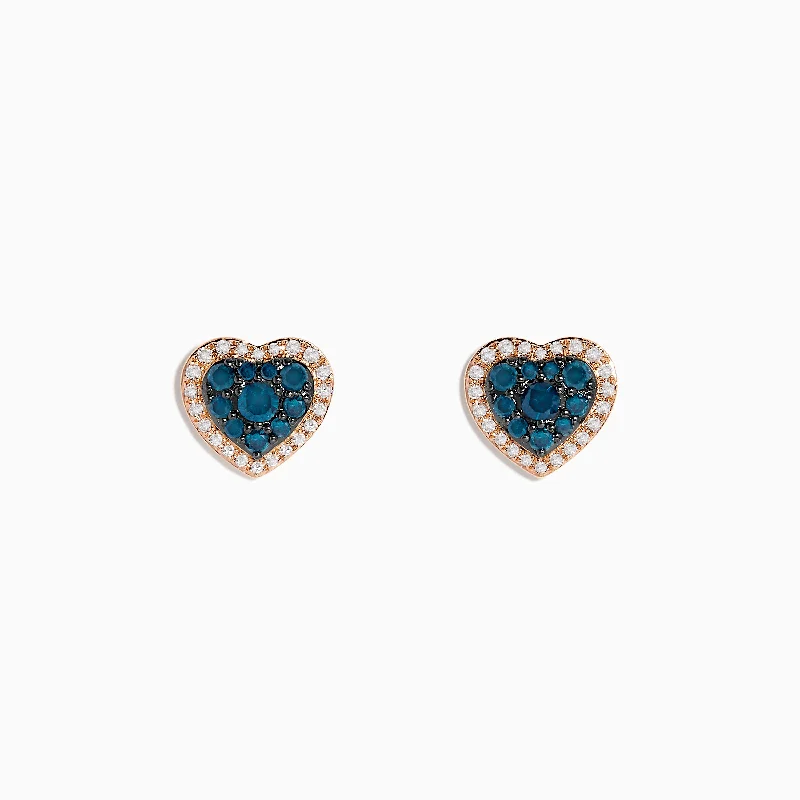 Ladies Earrings for Holiday Glow-Bella Bleu 14K Rose Gold Blue and White Diamond Heart Earrings