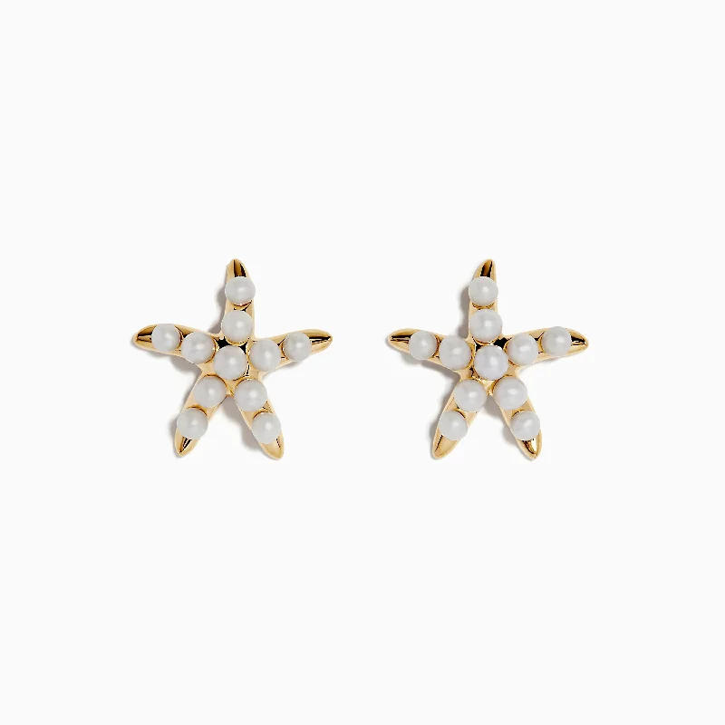 Ladies Earrings for Nurse Shine-14K Yellow Gold Fresh Water Pearl Starfish Stud Earrings