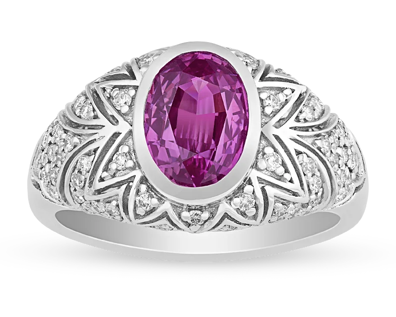 Ladies Cross Rings -Untreated Pink Sapphire Ring, 2.28 Carats