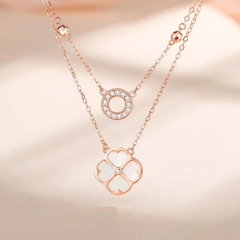 Ladies Necklaces for Mentor Love-double layer clover geometric MOP  necklace