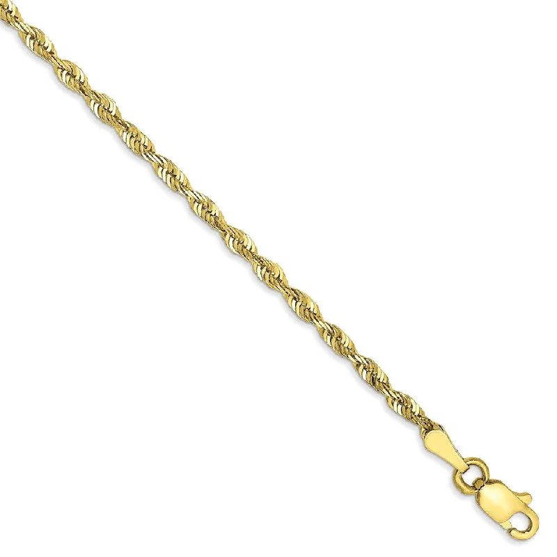 Ladies Yellow Citrine Bracelets -2.25mm, 10k Yellow Gold Lightweight D/C Rope Chain Anklet or Bracelet