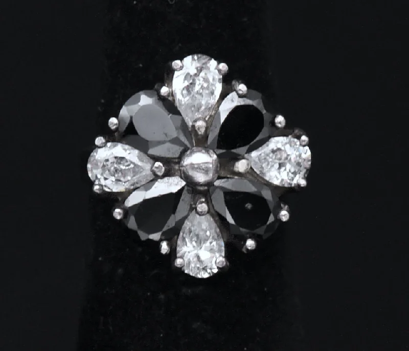 Ladies Astrology Rings -Vintage Sterling Silver Black and Colorless CZ Ring - Size 4.75