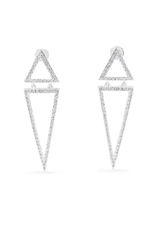 Ladies Earrings Fresh Trends-Pave Classica 14K White Gold Diamond Triangles Earrings, 0.59 TCW