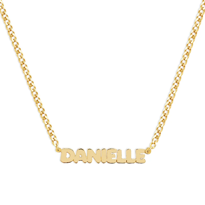 Ladies Necklaces for Elder Glow-THE BUBBLE LETTER CURB CHAIN NAMEPLATE NECKLACE