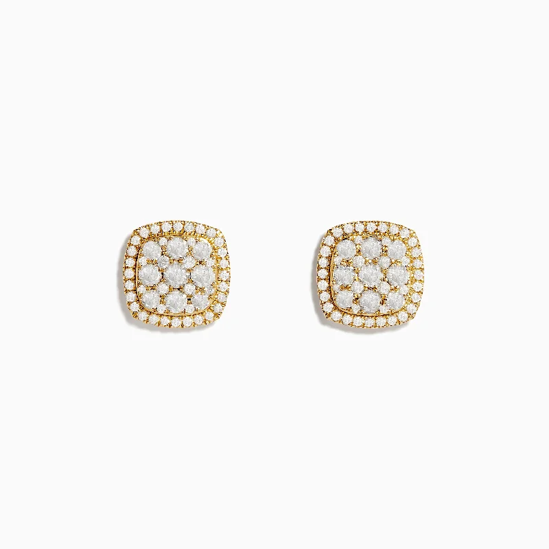 Ladies Earrings with Compass Glow-Pave Classica 14K Yellow Gold Square Diamond Stud Earrings 0.97 TCW