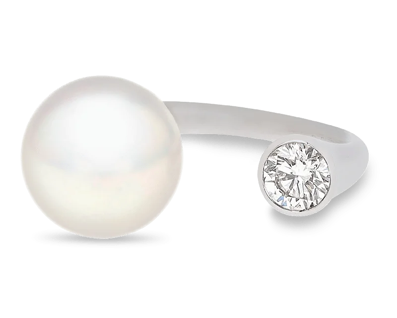 Ladies Enchanted Rings -Pearl and Diamond Open Ring