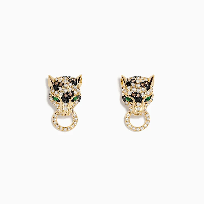 Ladies Earrings with Black Onyx-Brasillica 14K Yellow Gold Emerald, Espresso and White Diamond Earring