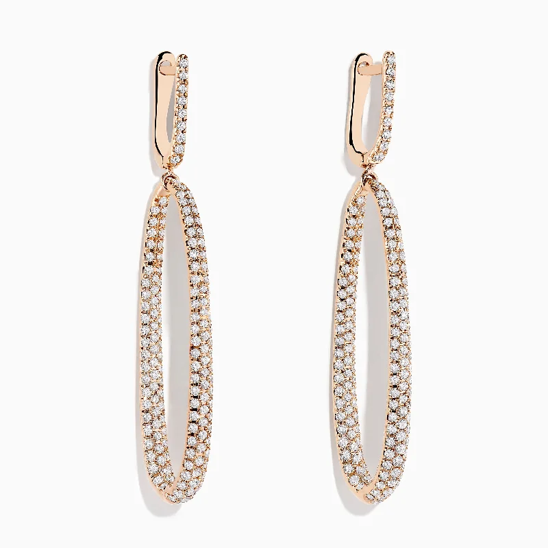 Ladies Earrings with Bead Shine-Pave Rose 14K Rose Gold Diamond Inside Out Earrings