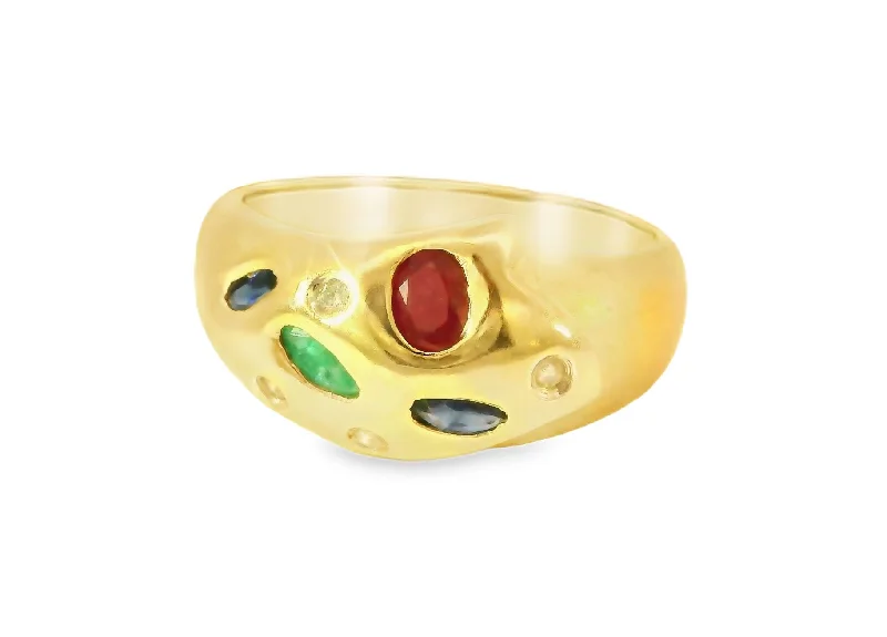 Ladies Acrylic Rings -Beautiful Estate 14K Yellow Gold Diamond Emerald Sapphire Ruby Ring Band