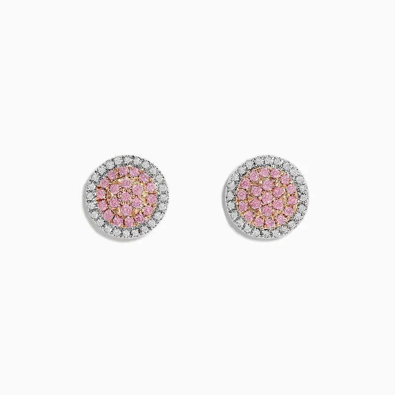 Ladies Earrings with Blue Glaucophane-14K Two Tone Gold Pink and White Diamond Earrings