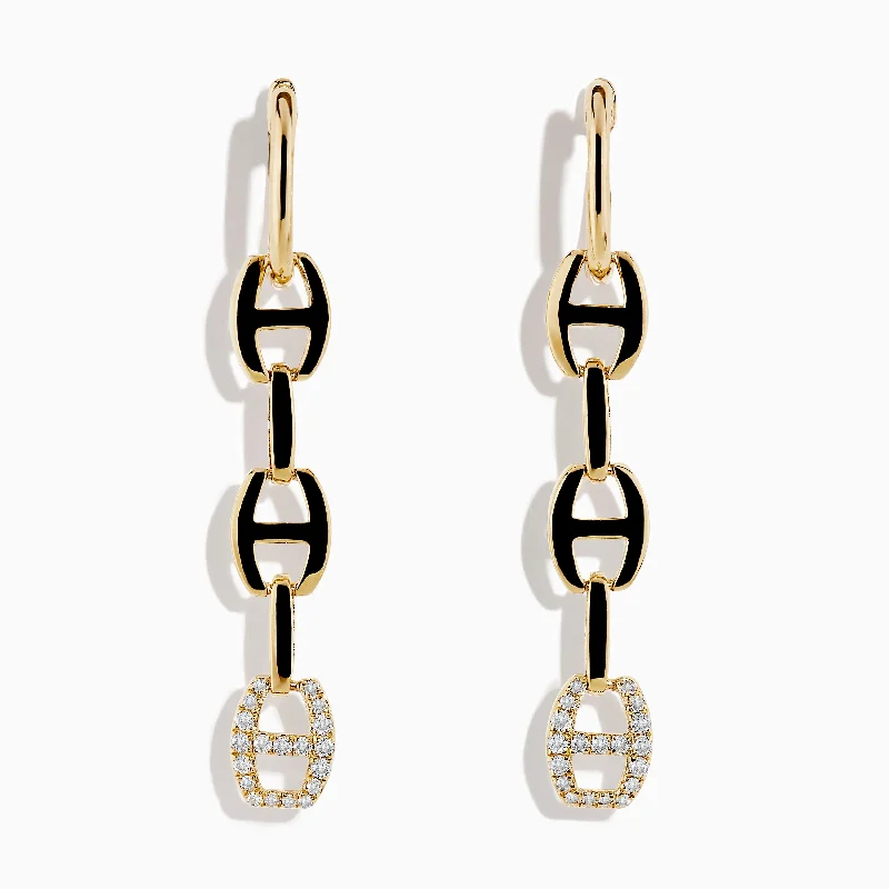 Ladies Earrings with Blue Jeremejevite-D'Oro 14K Yellow Gold Diamond Anchor Chain Drop Earrings