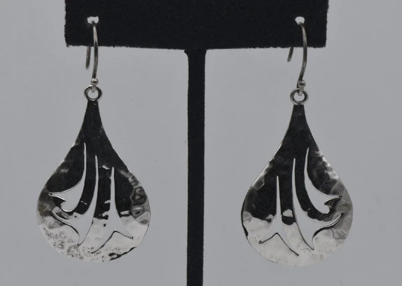 Ladies Earrings Pure Glow-Vintage Sterling Silver Hammered Texture Teardrop Earrings