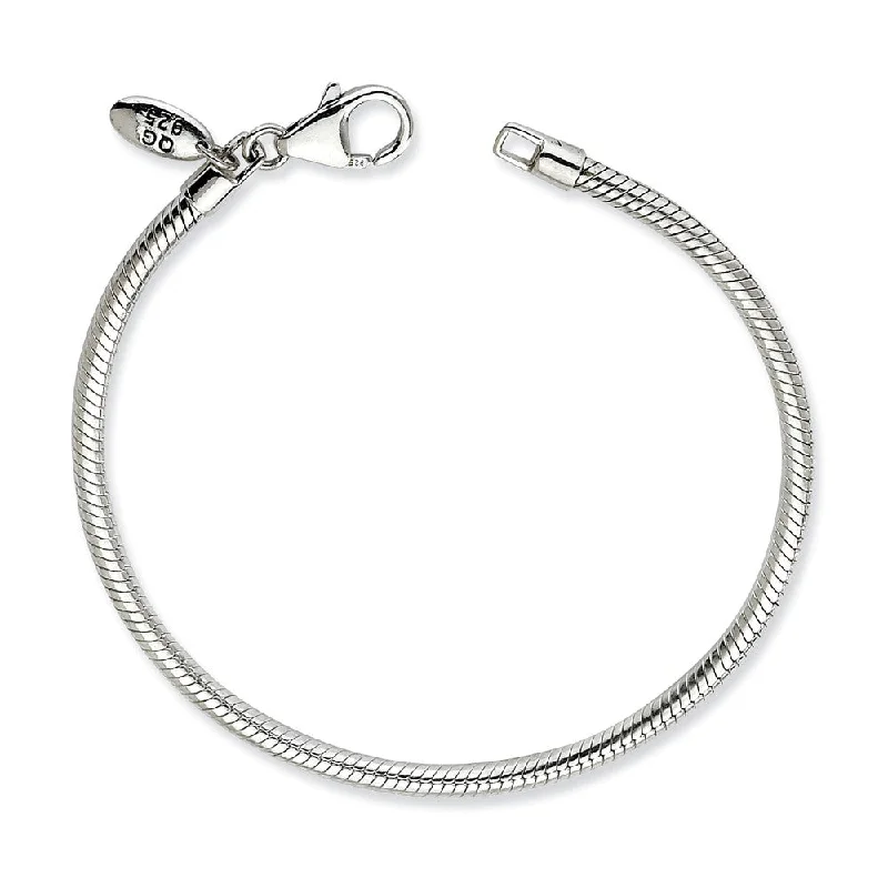 Ladies Sentimental Charm Bracelets -Sterling Silver 3mm Snake Chain Starter Bead Charm Bracelet or Anklet