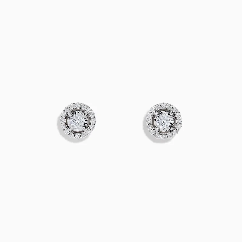 Ladies Earrings for Pioneer Glow-Pave Classica 14K White Gold Diamond Halo Stud Earrings 0.48 TCW