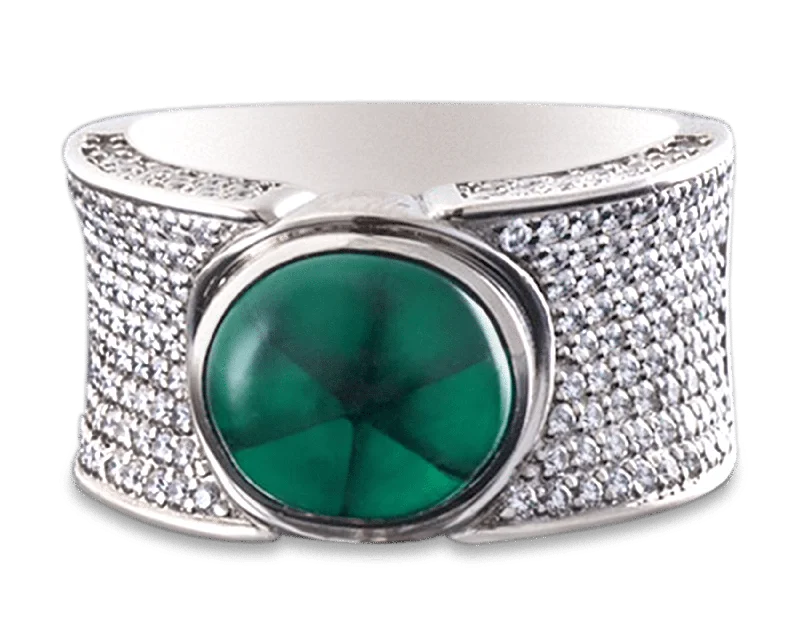 Ladies Platinum Rings -Colombian Trapiche Emerald Ring, 4.34 Carats