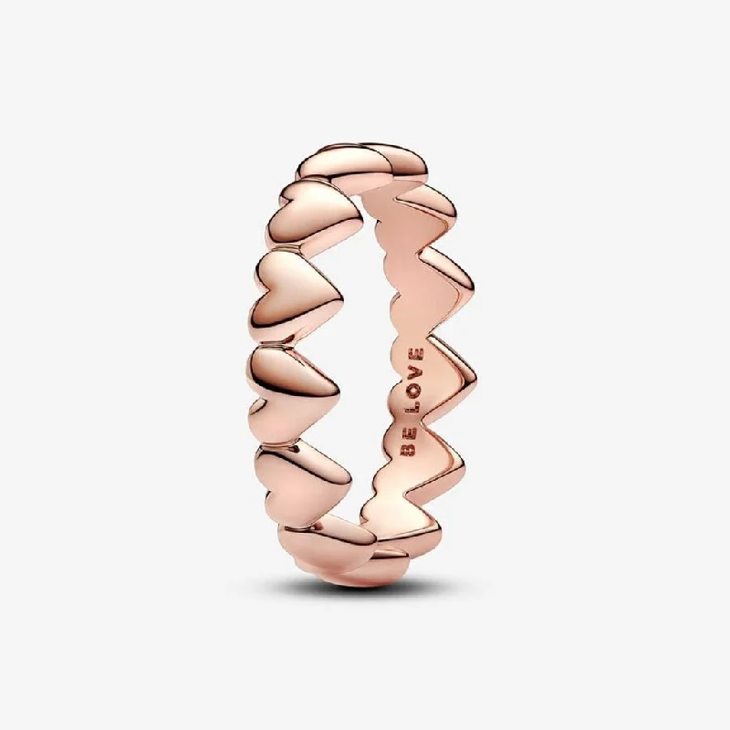 Ladies Thick Rings -PANDORA : Row of Hearts Ring- Rose Gold