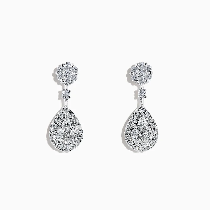 Ladies Earrings with Heart Glow-Pave Classica 14K White Diamond Earrings