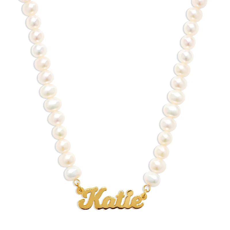 Ladies Necklaces with Solar Drop-THE PEARL NAMEPLATE NECKLACE