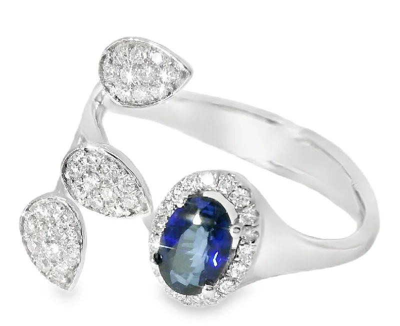 Ladies Red Rings -Stunninig 18K White Gold Designer Sapphire Diamond Wire Leaf Filigree Band Ring