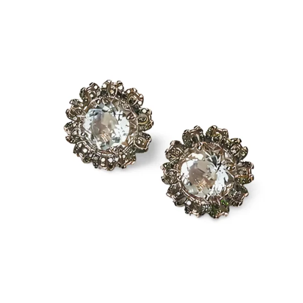 Ladies Earrings for Travel Shine-Fabulous Estate 14K White Gold Green Amethyst Diamond Sunflower Earrings