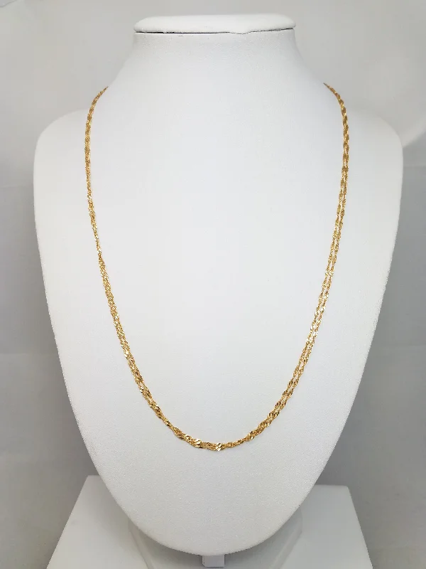 Ladies Necklaces with Custom Drops-Sparkling 18k Yellow Gold Singapore Link Double Strand 20" Necklace