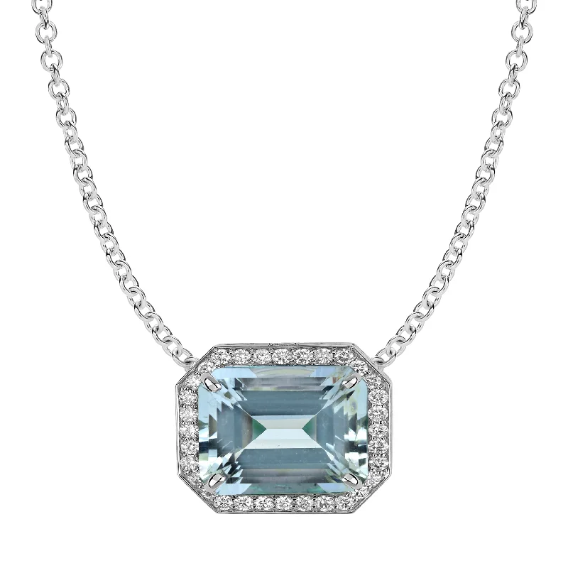 Ladies Necklaces for Founder Glow-Necklace - Aquamarine and Diamond in 18K White Gold