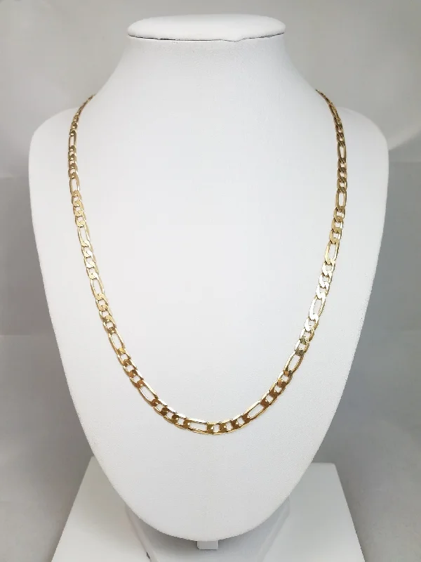 Ladies Necklaces with Red Wulfenite-Sporty 20" Solid 10k Yellow Gold Figaro Link Chain Necklace Italy