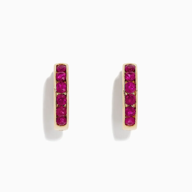 Ladies Earrings for Calm Days-Ruby Royale 14K Yellow Gold Channel Set Ruby 5/8" Hoop Earrings, 1.60 TCW