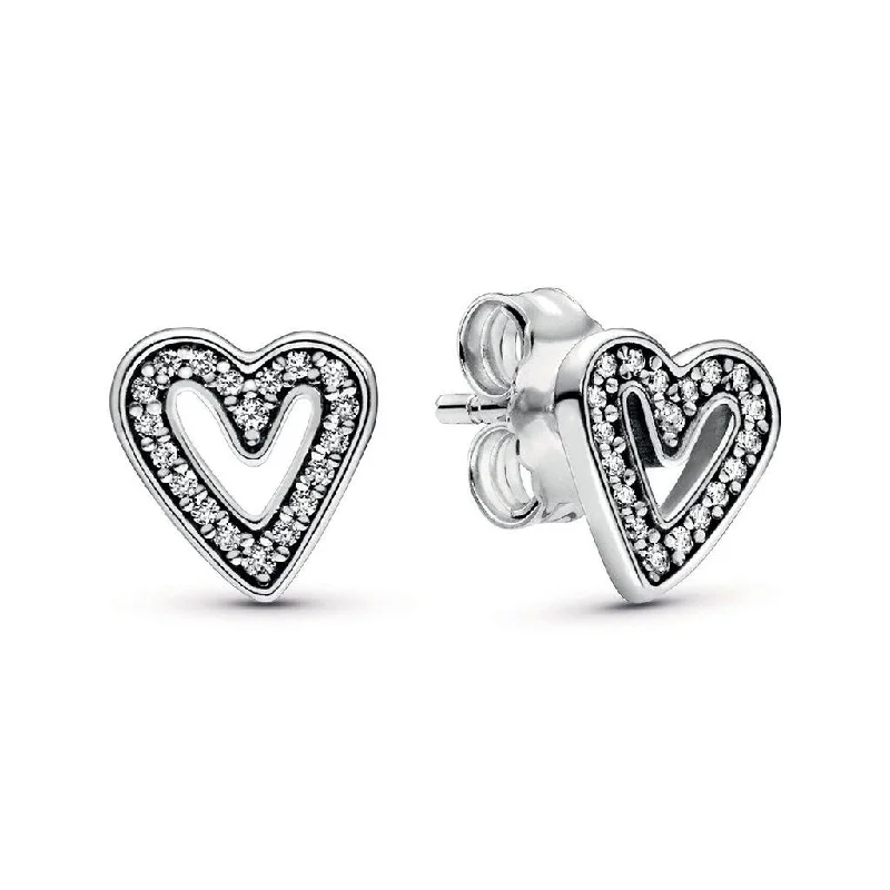 Ladies Earrings for Date Shine-PANDORA : Sparkling Freehand Heart Stud Earrings