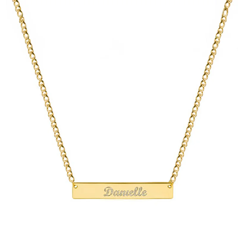 Ladies Necklaces Frosted Glow-THE CURB SCRIPT BAR NECKLACE