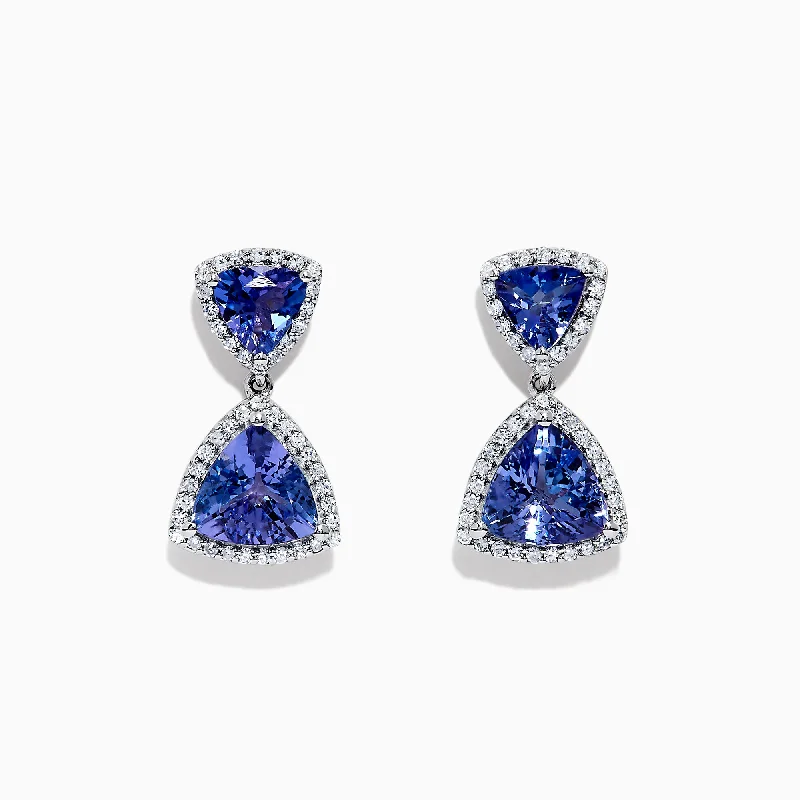 Ladies Earrings with Grey Lawsonite-Nahla Siri 14K White Gold Tanzanite & Diamond Earrings, 3.97 TCW