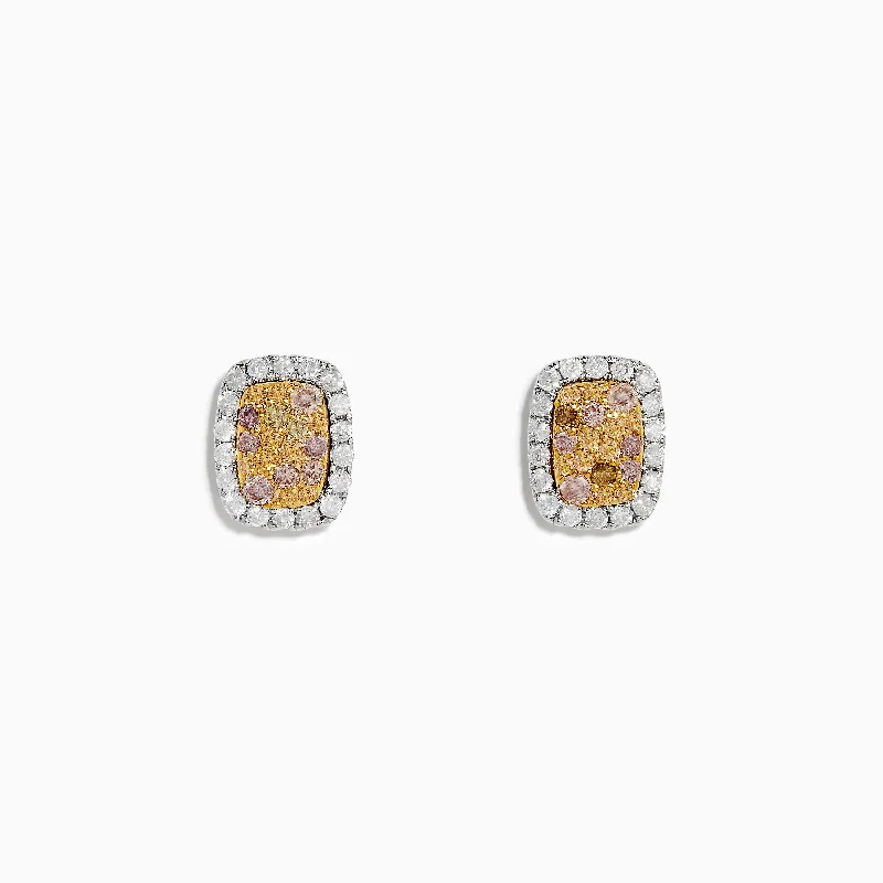 Ladies Earrings for Youth Spark-14K Two-Tone Gold Multi Color Diamond Earrings