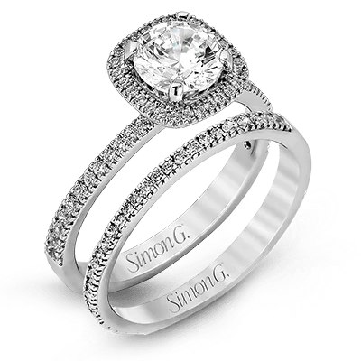 Ladies Engagement Rings Sun Spark-Round-cut Halo Engagement Ring & Matching Wedding Band in 18k Gold with Diamonds MR1842-A