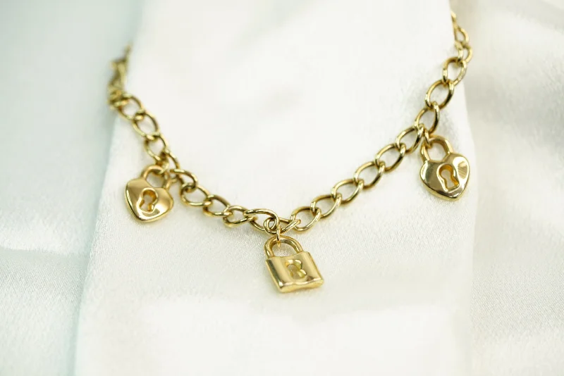 Ladies Serenity Stone Bracelets -14k Lock Heart Bracelet