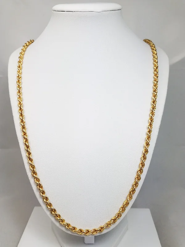 Ladies Necklaces with Pink Petalite-Fabulous 18k Yellow Gold Hollow Rope Chain 32" Necklace