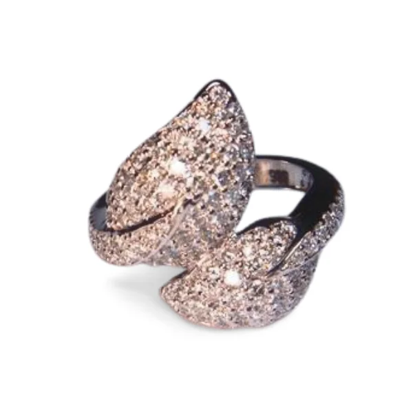 Ladies Happiness Rings -Stunning 14K White Gold Diamond Designer Leaf Ring Band