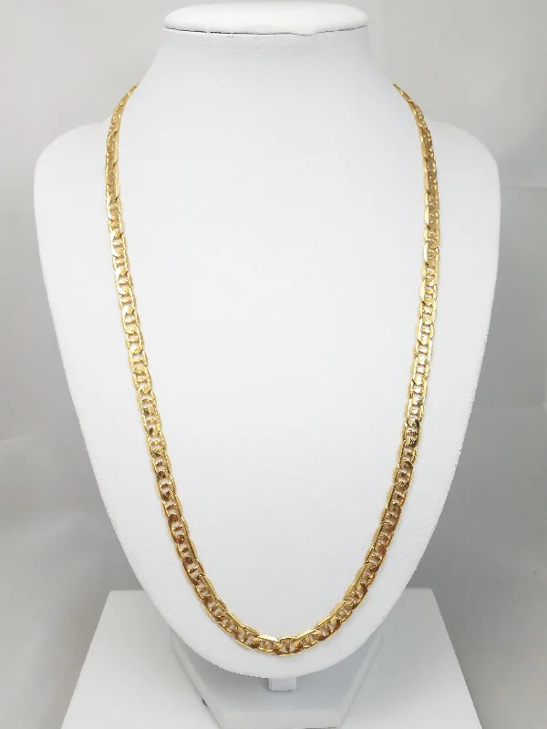 Ladies Necklaces for Adventure Days-Stately 10k Yellow Gold Solid Mariner Link 22" Necklace