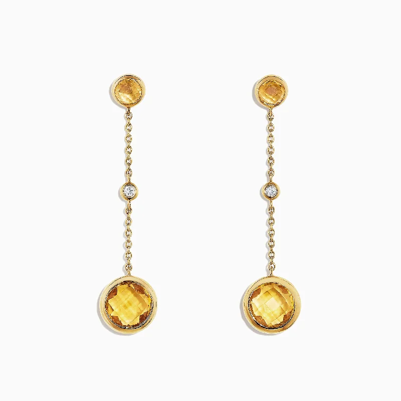 Ladies Earrings for Engineer Glow-Sunset 14K Yellow Gold Citrine and Diamond Earrings, 2.54 TCW