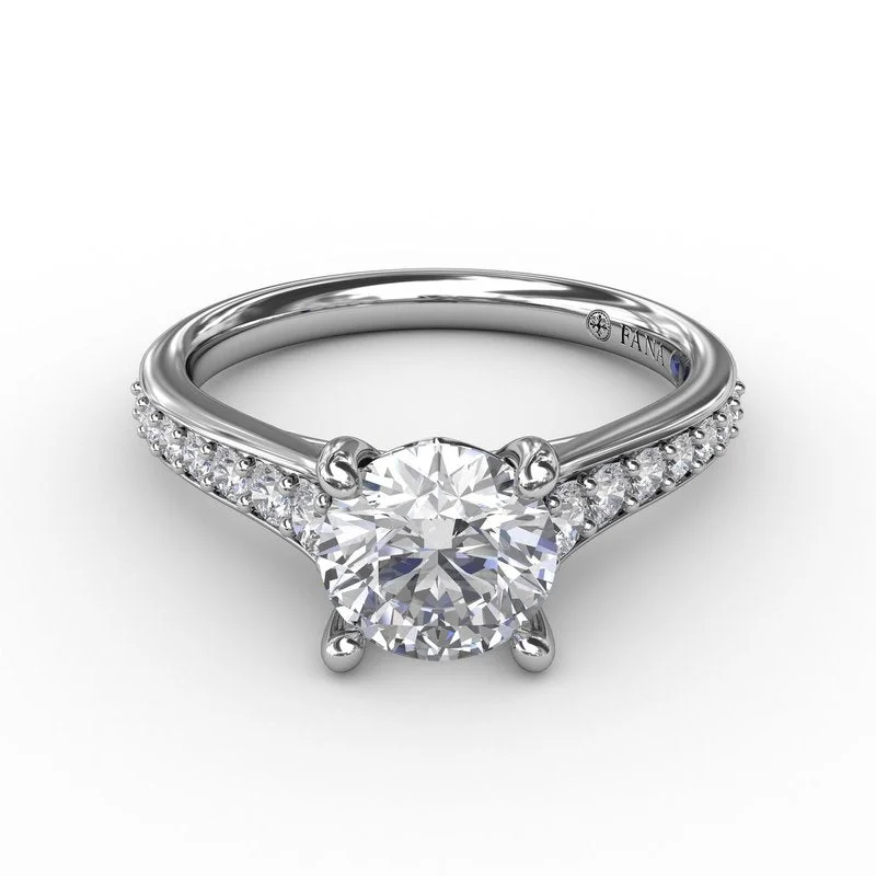 Ladies Engagement Rings Key Glow-Classic Round Diamond Solitaire Engagement Ring With Diamond Band S3332