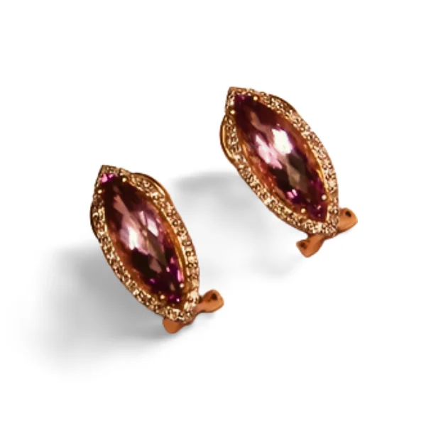 Ladies Earrings with Initial Glow-Unique 14K Pink Rose Gold Diamond Amethyst Designer Earrings