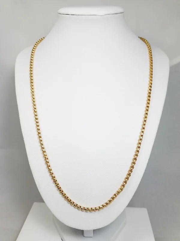 Ladies Necklaces with White Phenakite-Stylish 22.5" 10k Yellow Gold Round Box Link Chain Necklace