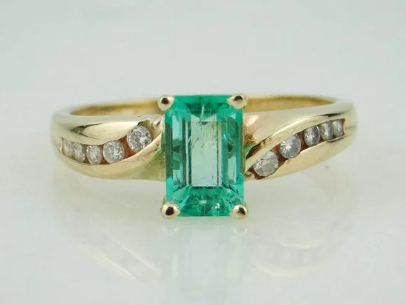 Ladies Engagement Rings with Larimar Glow-Emerald and Diamond Engagement Ring