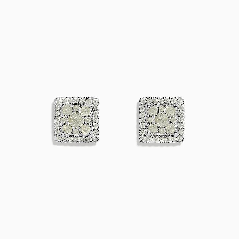 Ladies Earrings with Diamond Drops-Bouquet 14K White Gold Square Diamond Cluster Stud Earrings 0.97 TCW