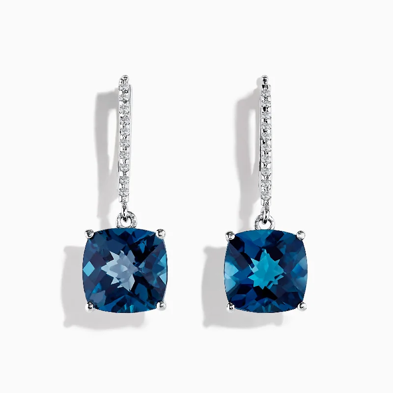 Ladies Earrings with Blue Chalcanthite-Ocean Bleu 14K Gold London Blue Topaz & Diamond Earrings, 10.84 TCW